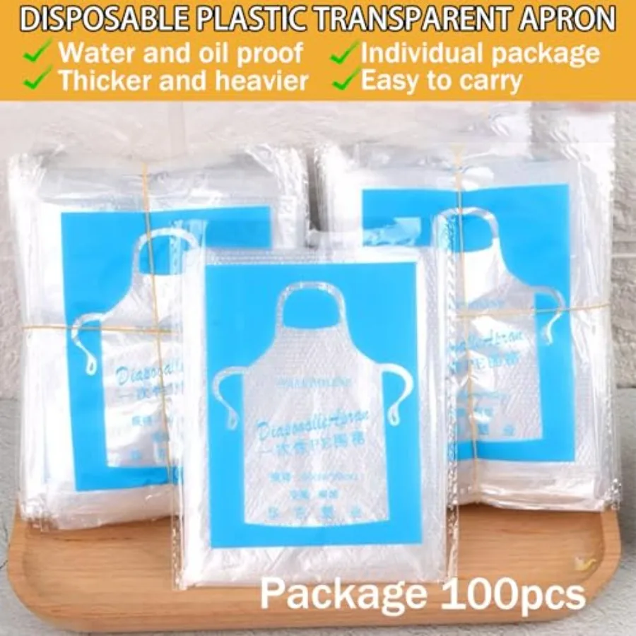 100개 일회용 투명 플라스틱 앞치마 페인팅 요리 피크닉 집안일 및 기타 일상 활동용 경량 작업복