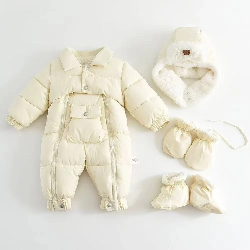 Winter Newborn Baby Snowsuit 2025 New Warm Infant Oneies Suit Include Hat, Gloves, Foot Cover Thicken Children Set 0-18 Months