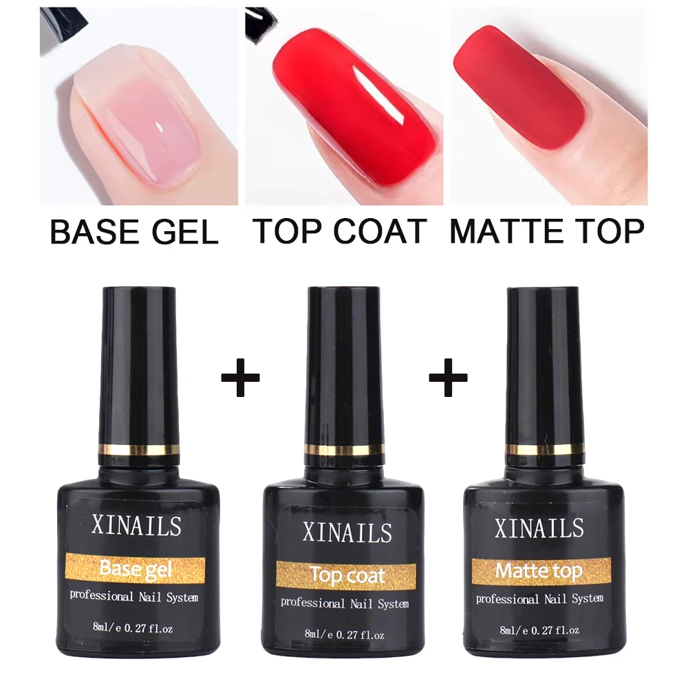 1/3 szt. 8ml Zestaw Żeli Funkcjonalnych do Paznokci z Baza, Lakierem Żelowym i Błyszczącym Top Coat, Matowym Top Coatem do Manicure i Salonu Paznokci