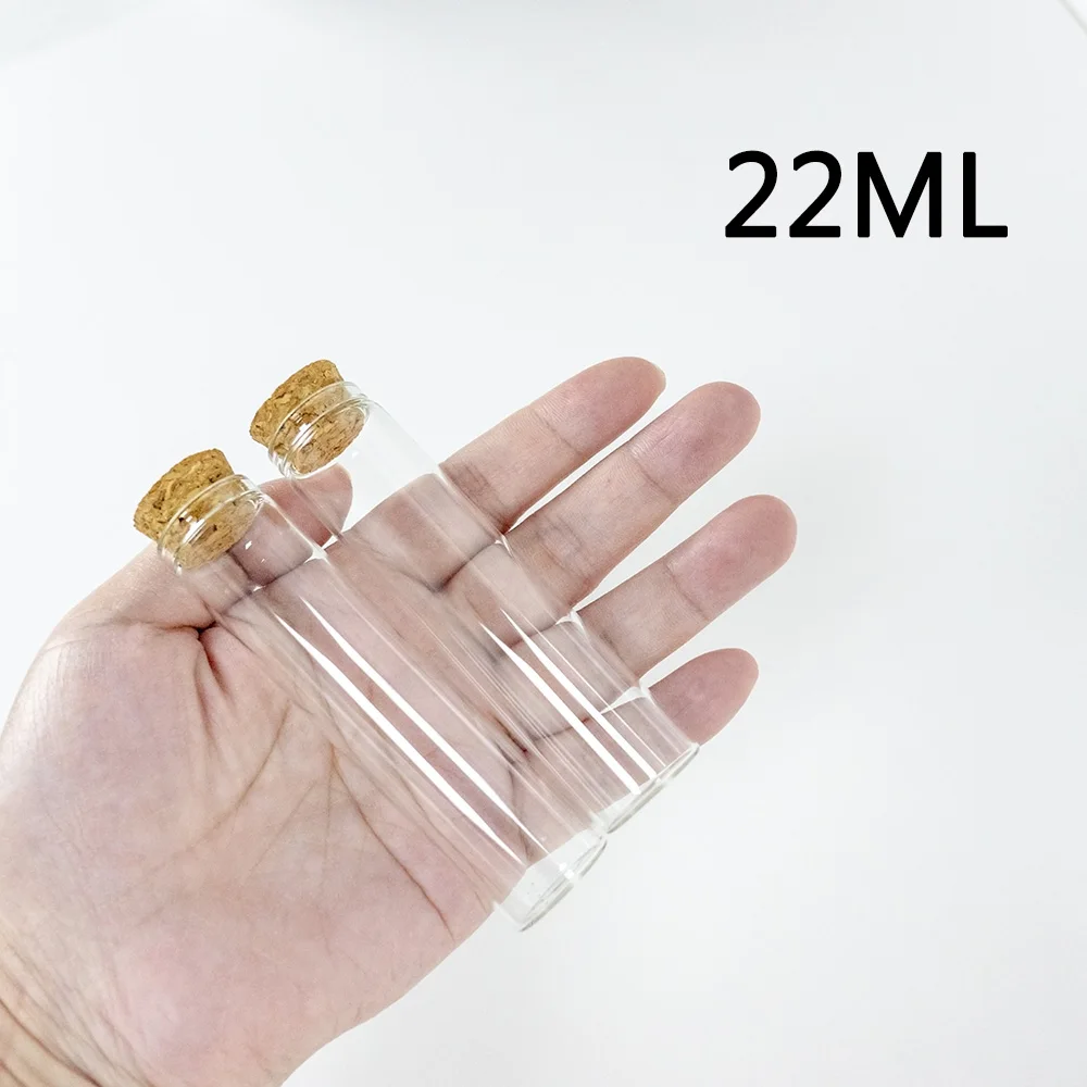 22ml Transparent Glass Bottle Cork Test Tube Jars Empty Food Container Customized Crafts Gifts Reusable Eco-Friendly Vials 50pcs