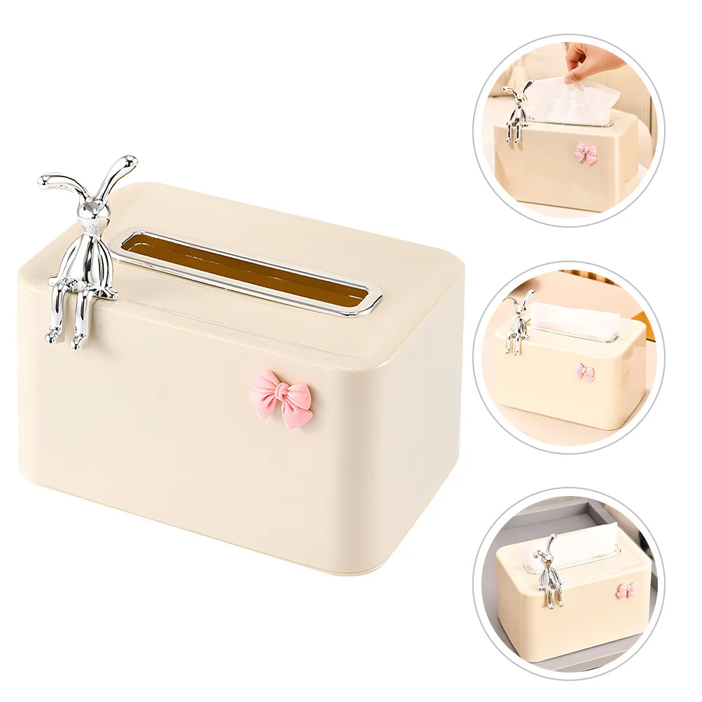 

Creamy Style Napkin Box Bunny Bowknot Spring-Top Tissue Holder Rectangle Cover Desktop Decor Household Storage Case