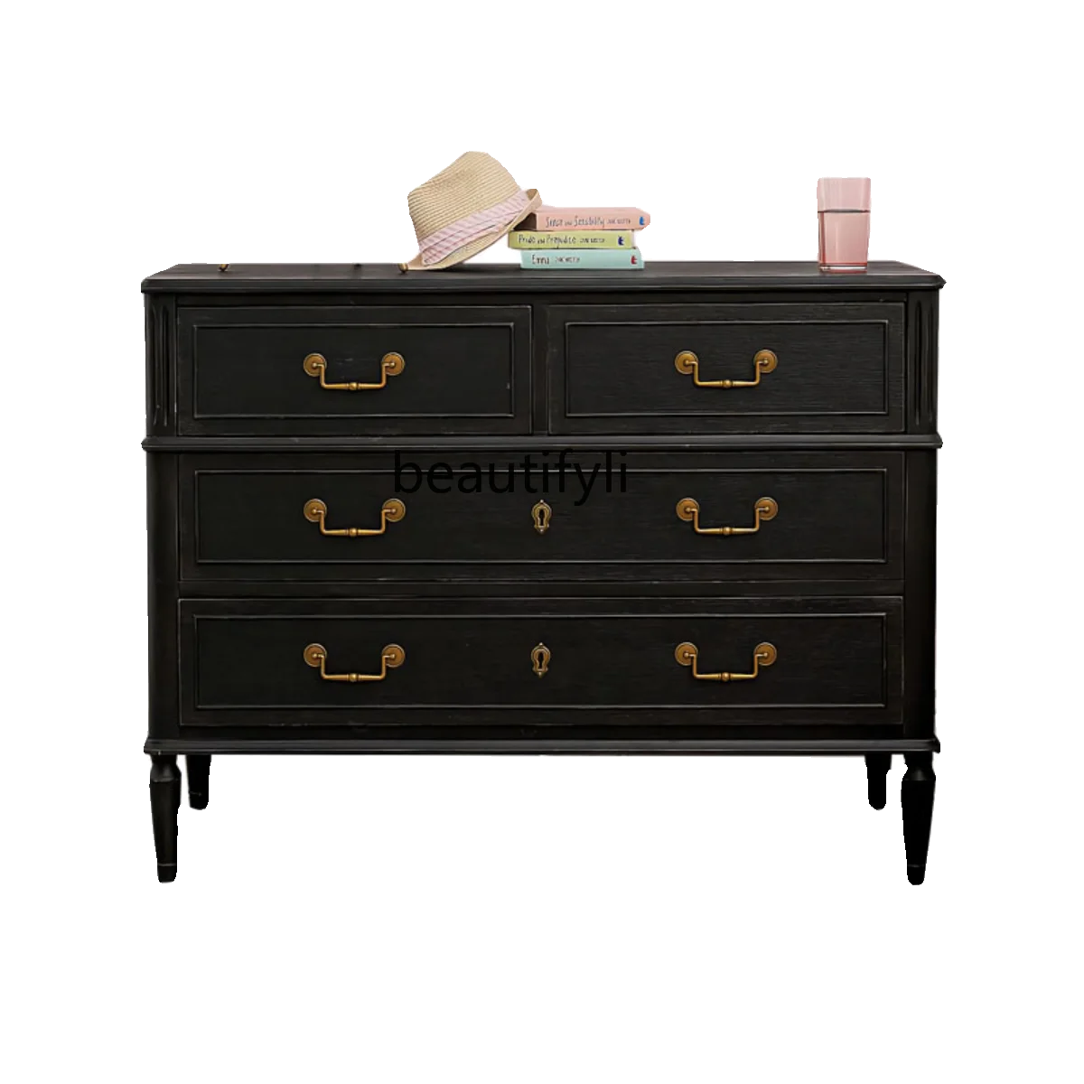 American  Retro Distressed Chest of Drawers Solid Wood Drawer Entrance Cabinet Bedroom Simple French Entry Lux Storage Cabinet