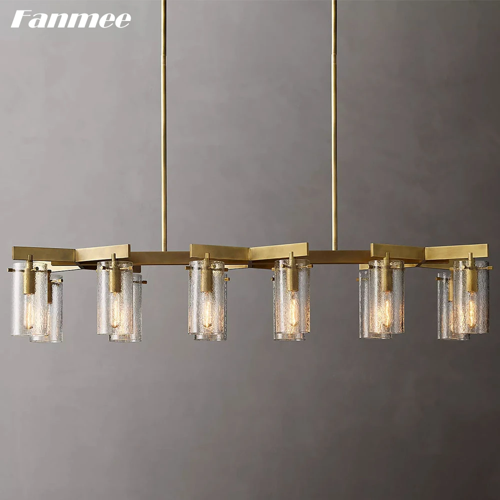 

Charleroi Linear Chandelier Modern Angular Island Ceiling Chandelier LED Clear Textured Glass Hanging Lustre for Dinining Room