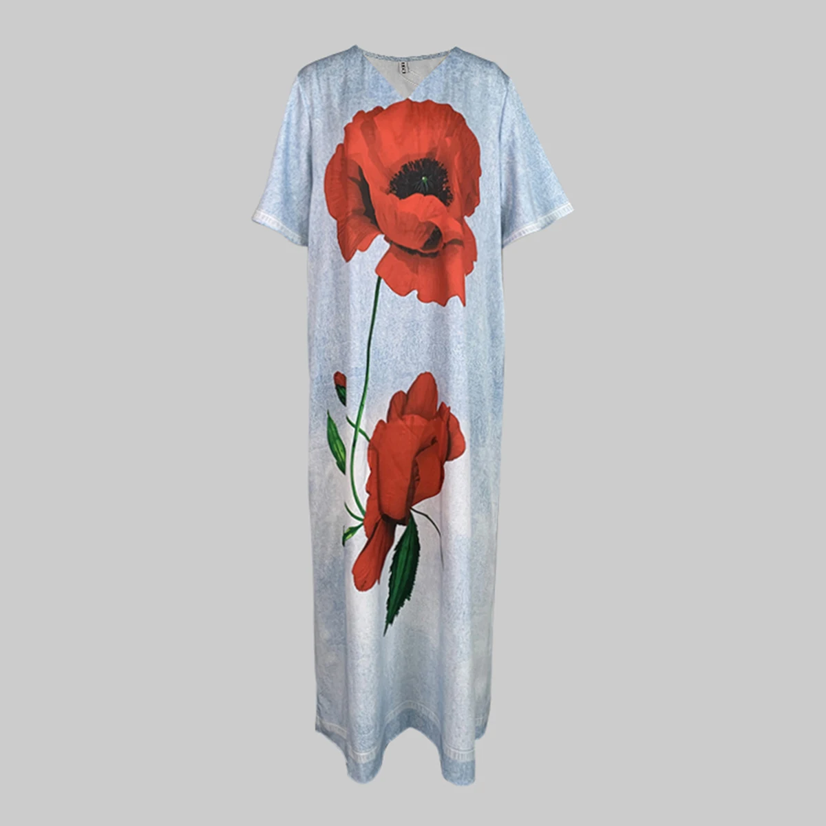 2026 Loose Flower Print Maxi Dress for Woman Not Denim Vintage Half Sleeves V-neck Women's Summer New Casual Vacation Long Dress