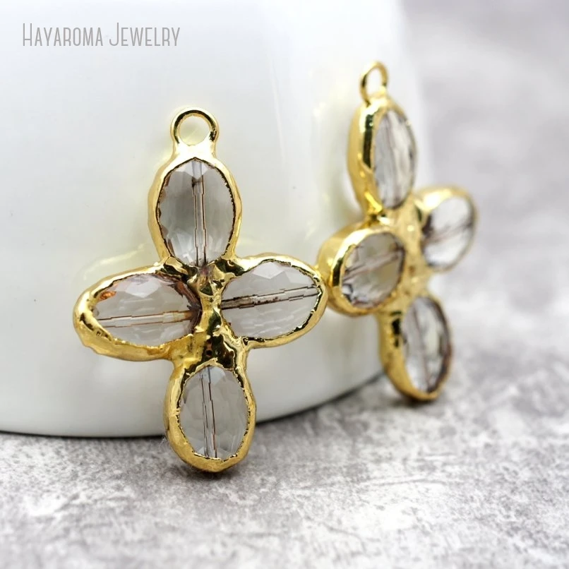 

10Pcs Gold Color Soldered Clear Crystal Cross Pendant for Jewellery Making Bag Keyring Keychain Charm Craft Supplies