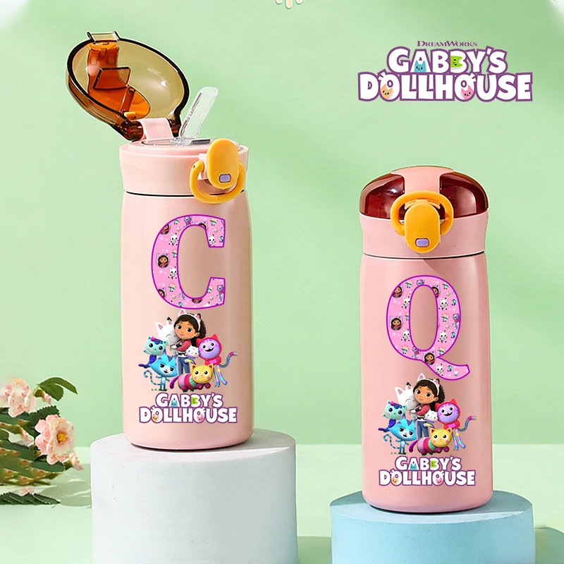

460ML Gabby Dollhouses Thermos Cup Kawaii Stainless Steel Insulated Cup Girl Cute Water Bottle Portable Outdoor Sport Water Cups