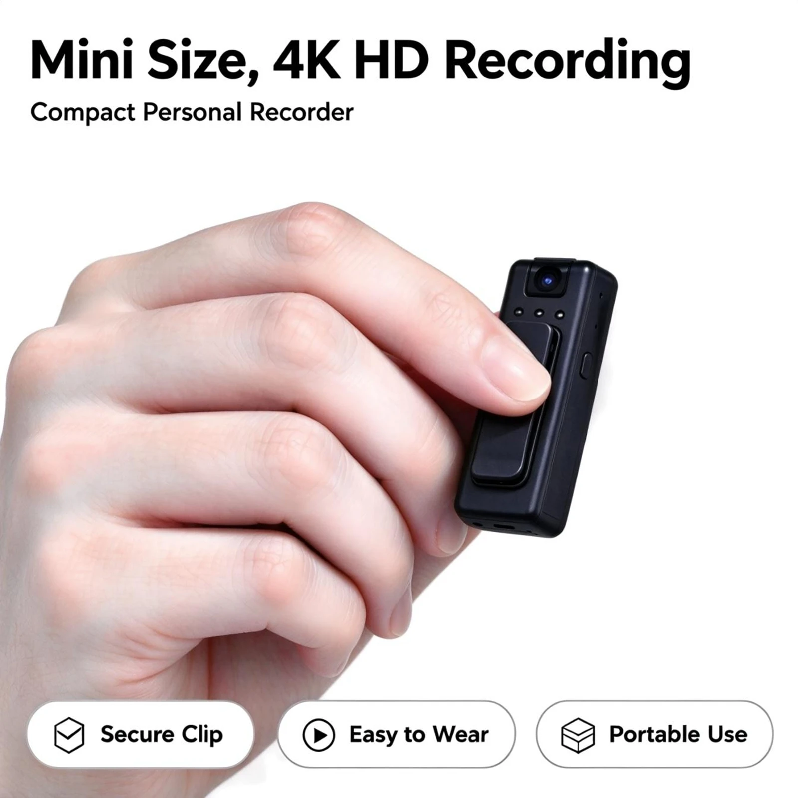 E8 4K HD Ultra Mini Pocket Body Recorder, Wearable Clip-On Portable Video Camera, WiFi Remote Access, Infrared Night Vision, Auto Motion Detection, Loop Video Recording, Rechargeable Small Cam for Indoor Outdoor Daily Use, Work Meeting, Travel Recording