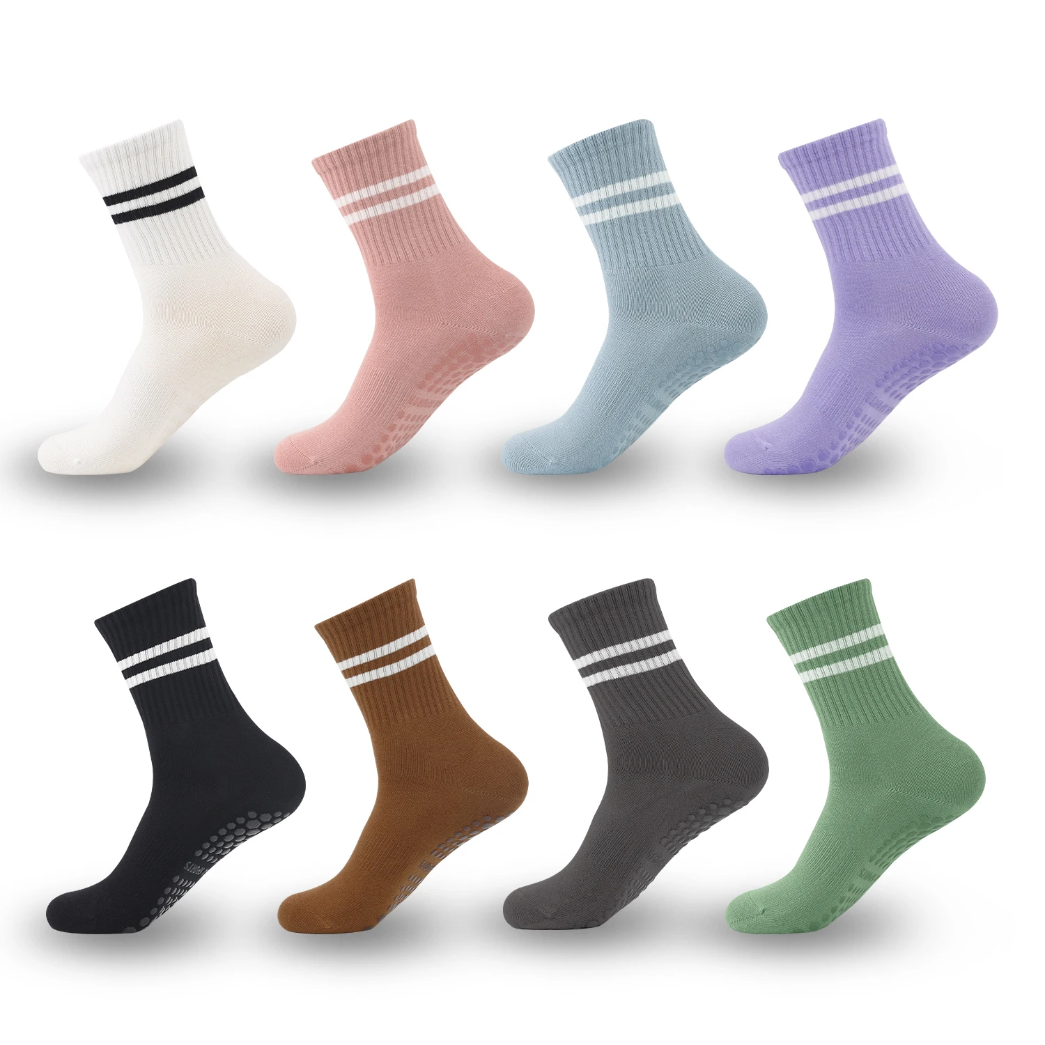 Chaussettes de yoga en coton gris avec semelle intermédiaire désossée pour femme, pur coton, anti-ald, silicone, intérieur, fitness, pilates, gym,