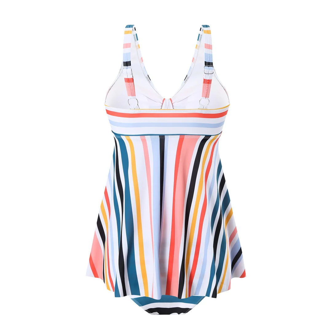 S - XL Regenbogenfarbener V-Ausschnitt-Bikini, Damen-Badeanzug, zweiteiliges Bikini-Set, gepolsterter Badeanzug, Badebekleidung, Modell V6902. – Detail 6