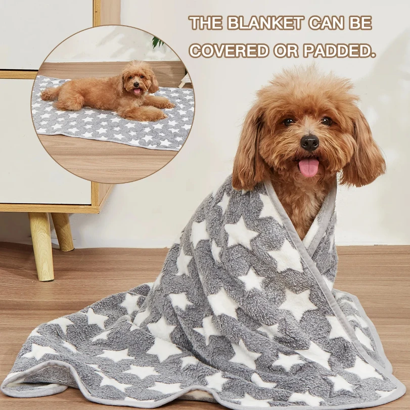 

Puppy Blankets Super Soft Warm Sleep Mat Grey Cute Print Fluffy Fleece Pet Flannel Throw Dog Blankets for Small Dogs Cats