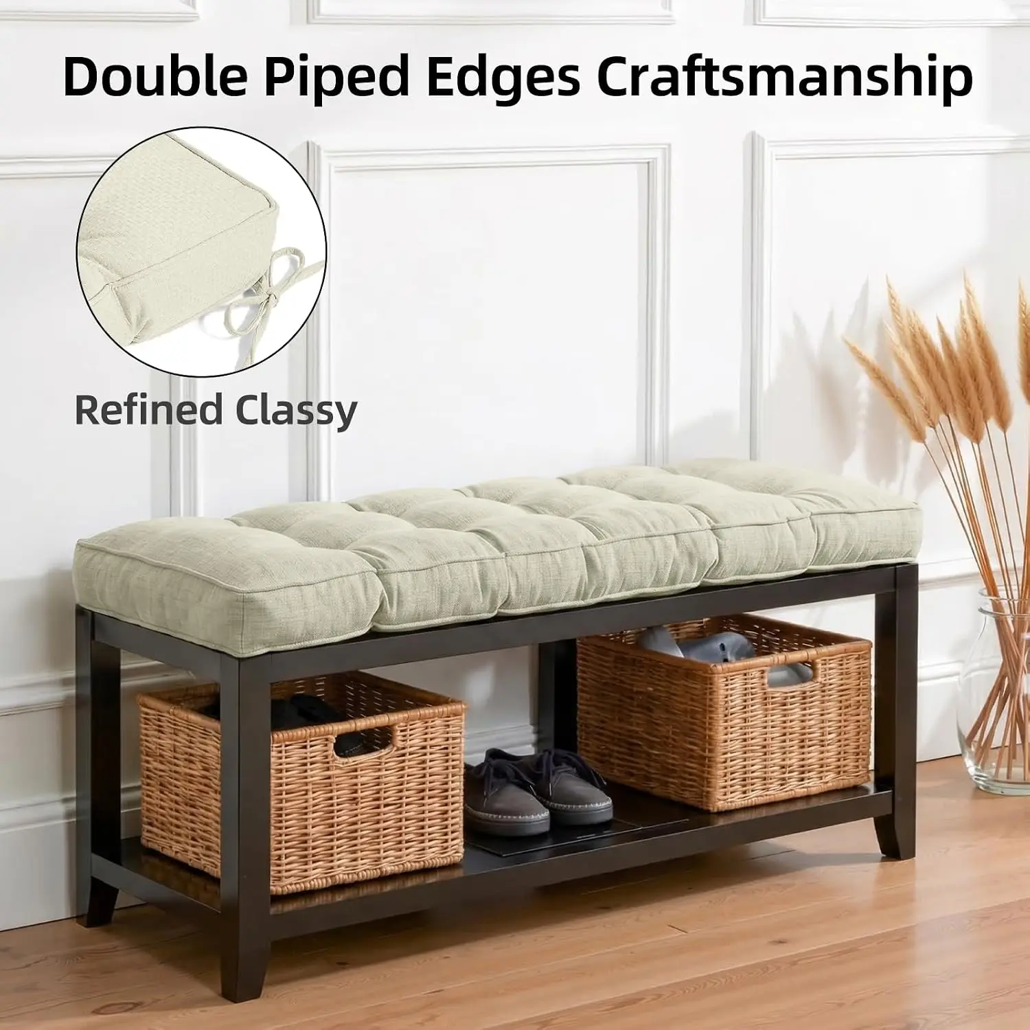 Bench Cushion 40x15Inch Tufted Non-Slip Comfortable Durable for Entryway Storage Bench Light Beige