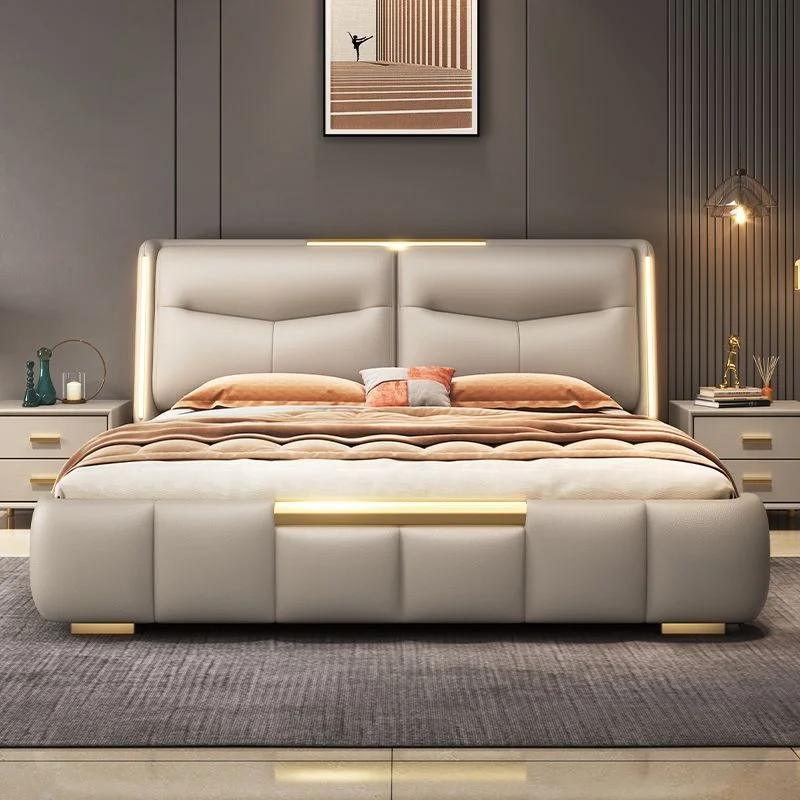 

Luxury Italian Bed Set Furniture Bedroom High Quality Leather King Bed Modern Design Hot Sale Classic Soft Bed with Storage