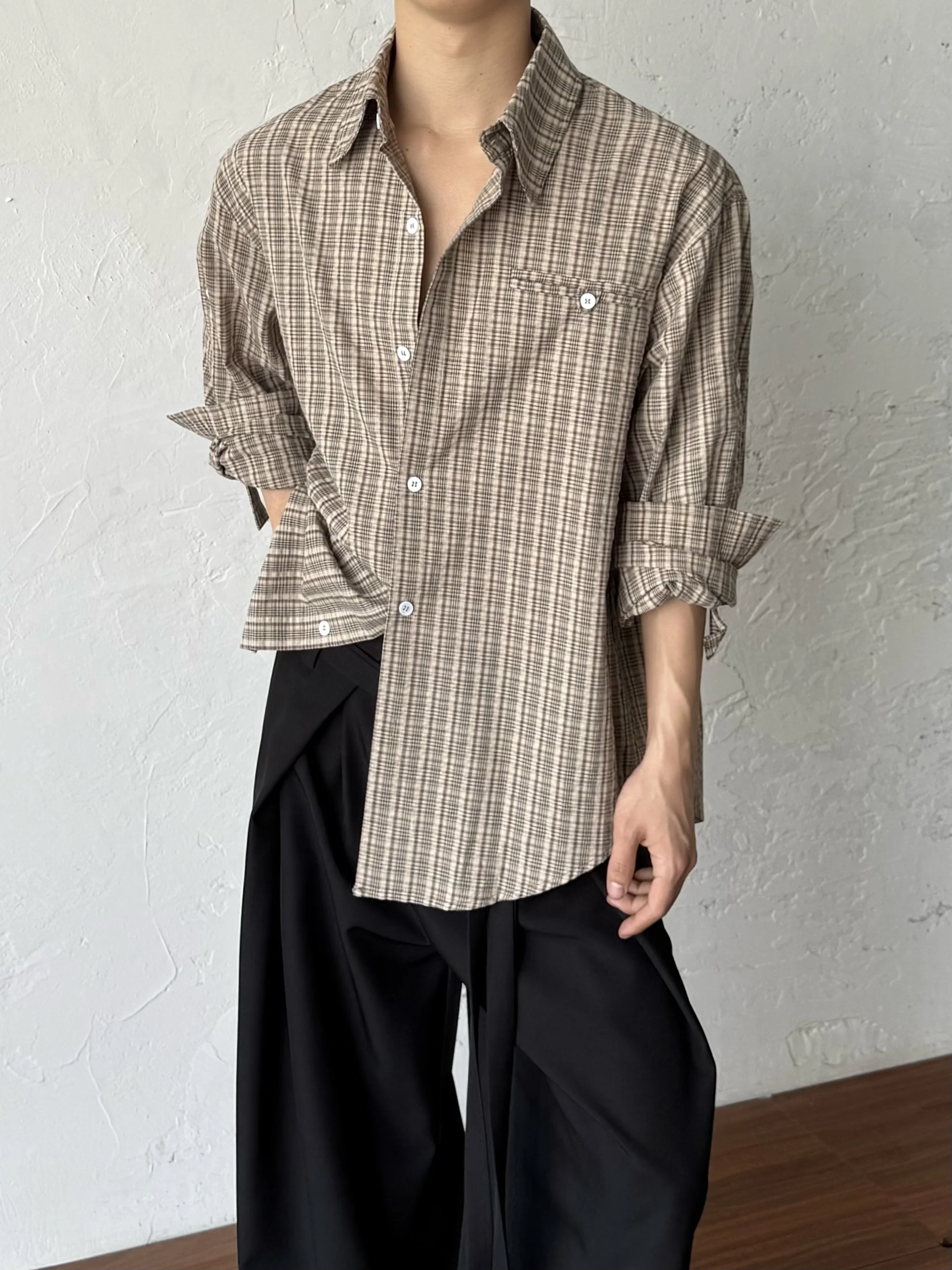 Loose Casual Plaid Shirt Collar Stand Contrast Color Men's Women's Spring Autumn Winter Fashionable Comfortable Anti-Wrinkle ...