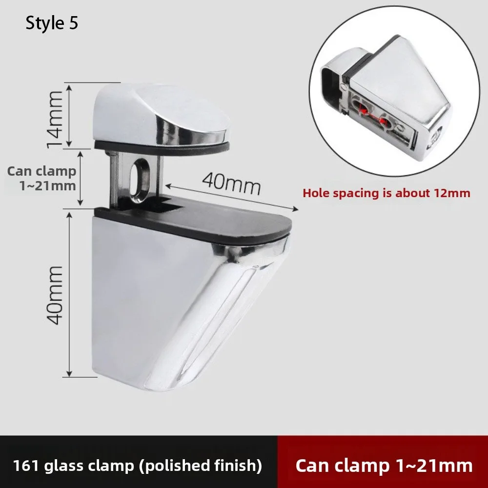Zinc Alloy Metal Glass Clamps 1-22mm Thickness Adjustable Glass Shelf Brackets Anti-Slip Wall Mount Floating Clip