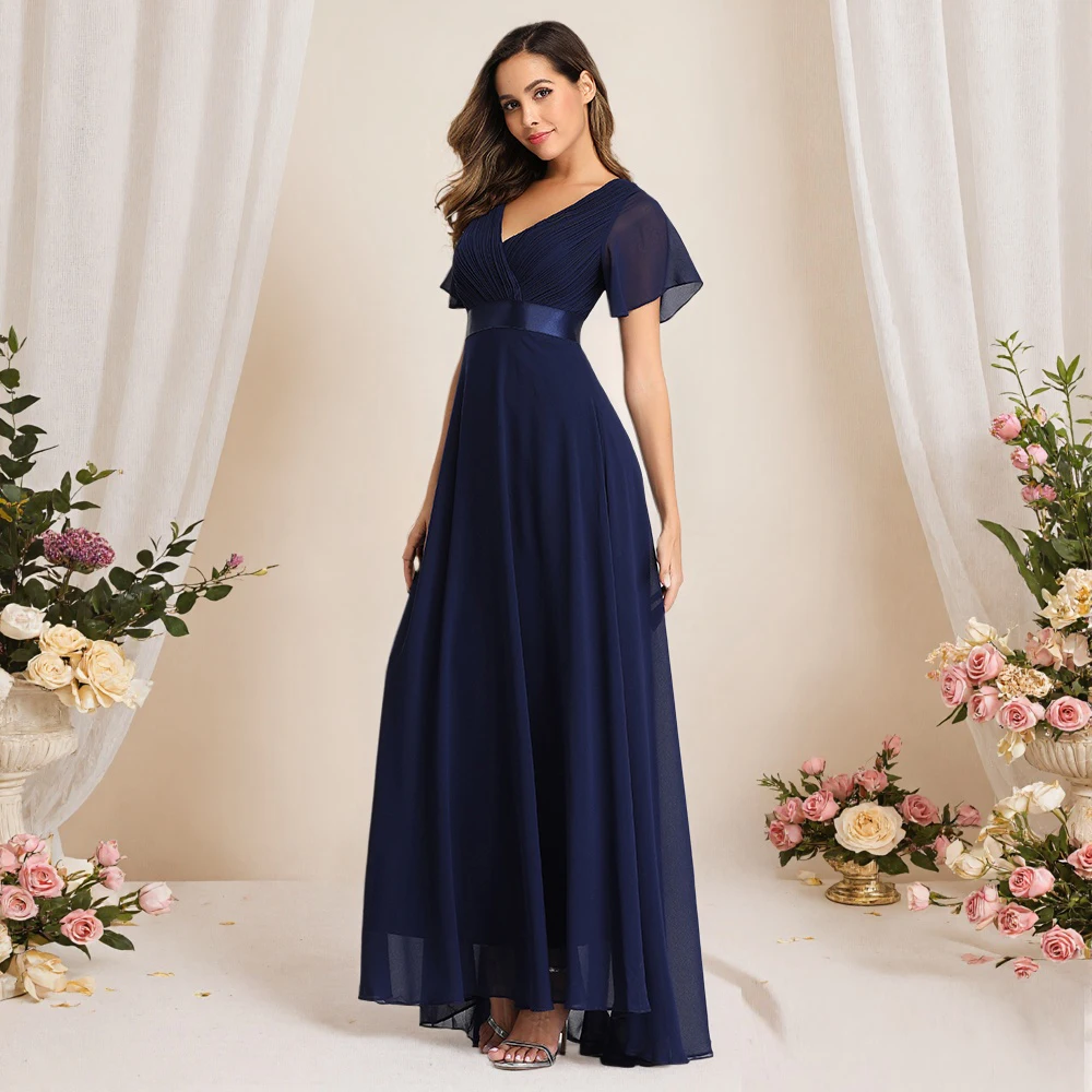 Evening Dresses XUCTHHC Elegant V-Neck Ruffles Chiffon Formal Evening Gown  Robe Vestidos De Fiesta Dress for Wedding Party
