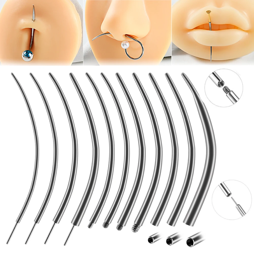 Curved 316L Stainless Steel Taper Tool Threadless Insertion Screw On Assistant Kit For Ear/Nose/Navel Piercing Tools Connect Bar
