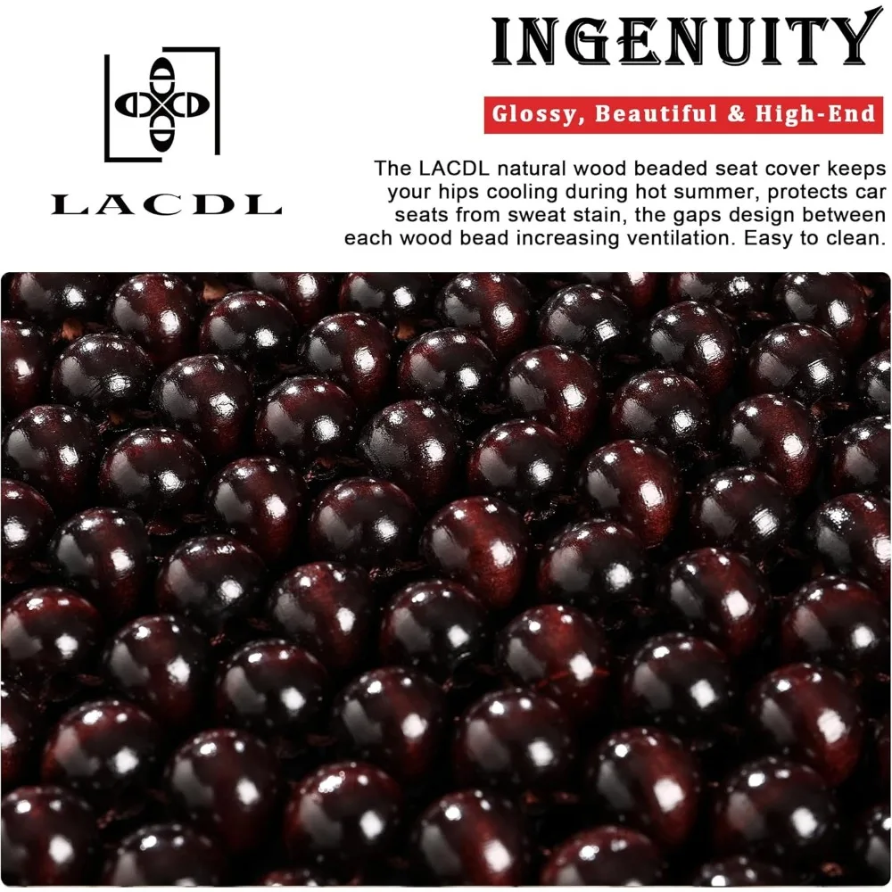 أغطية مقاعد السيارة المطرزة LACDL للسيارات، غطاء مقعد خرز التبريد للشاحنات وسيارات الدفع الرباعي - وسادة تبريد المقعد التهوية التلقائية، خشب طبيعي