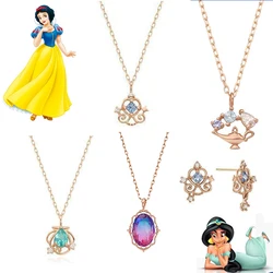 Disney Cartoon Princess Pendant Necklace for Women Belle Snow White Pendant Anime Jewelry 925 Silver Earrings Gifts for Girls