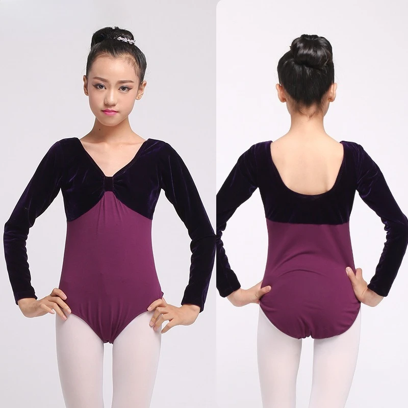 أطفال Pleuche يوتار ملابس الرقص طويلة الأكمام رومبير الأطفال الباليه الجمباز ممارسة موحدة ثياب الفتيات الملابس