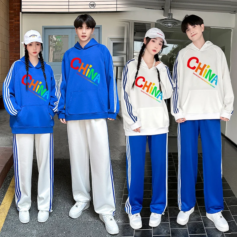 

Костюм для выступлений на церемонии открытия для старшеклассников, сине-белый, из хлопка и спандекса, для танцевальных соревнований