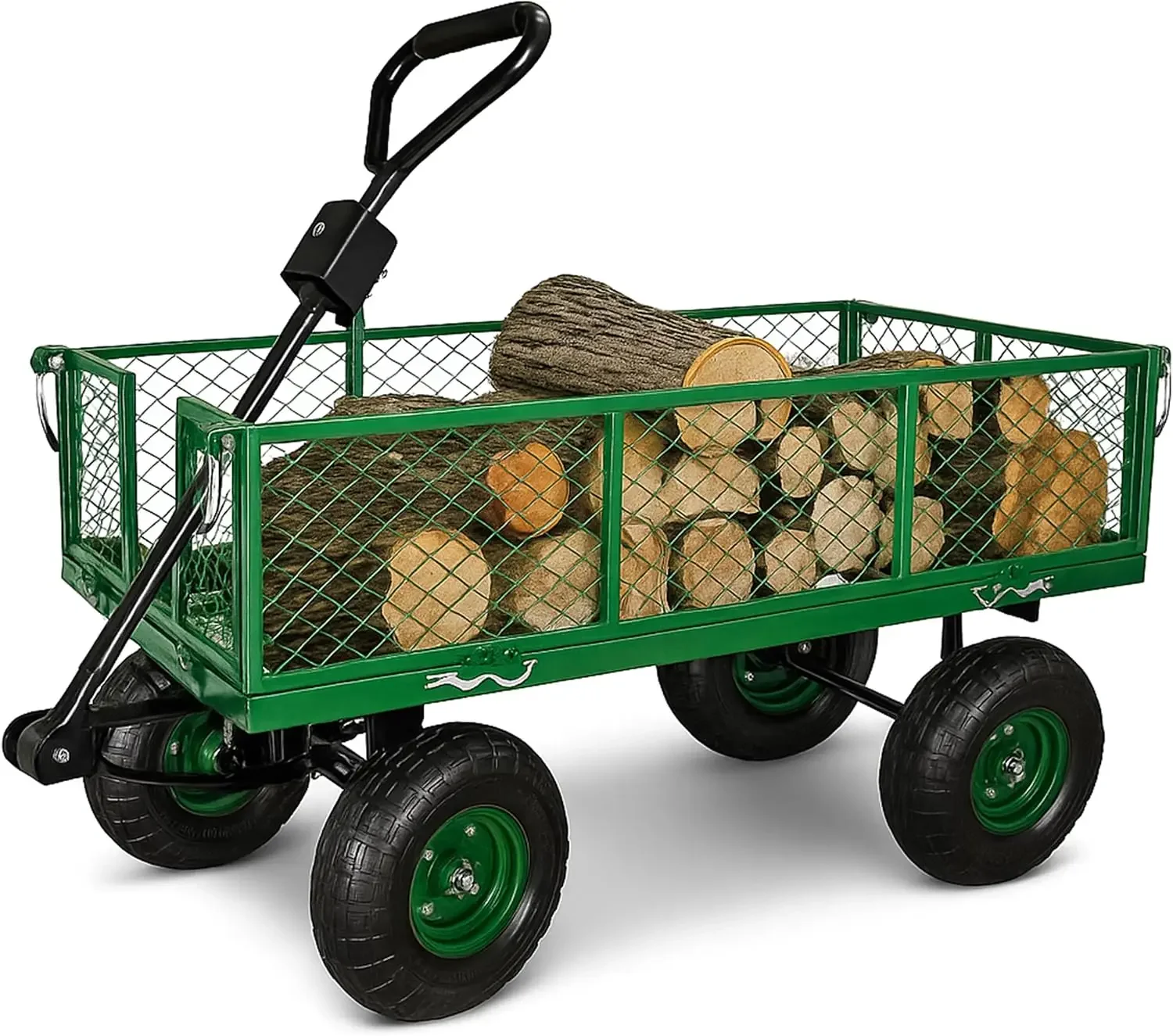 Heavy Duty 600 Lbs Capacity Mesh Steel Garden Cart Folding Utility Wagon with Removable Sides and (4) 10 Inch Wheels (Green)
