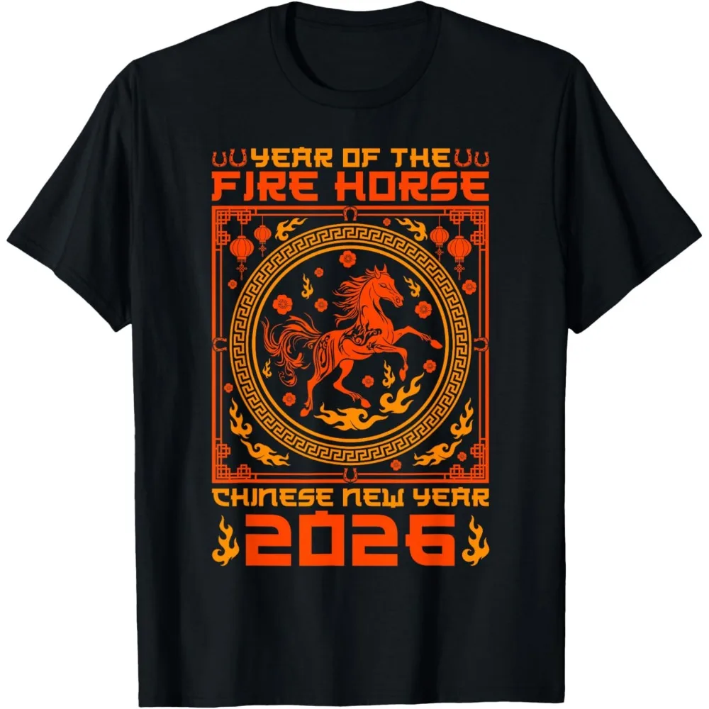 Year of The Fire Horse Chinese New Year 2026 Decorations T-Shirt Unisex Women Men T Shirt Fashion Streetwear O-neck Short-sleeve