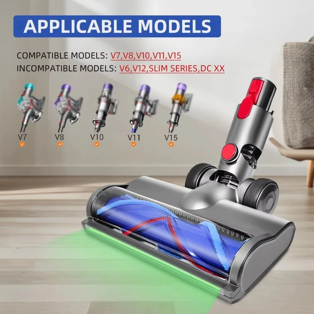 Testina con motore a trasmissione diretta per aspirapolvere Dyson modelli V7, V8, V10, V11, V15, non si impiglia i capelli, accessori, ricambi con luce LED.