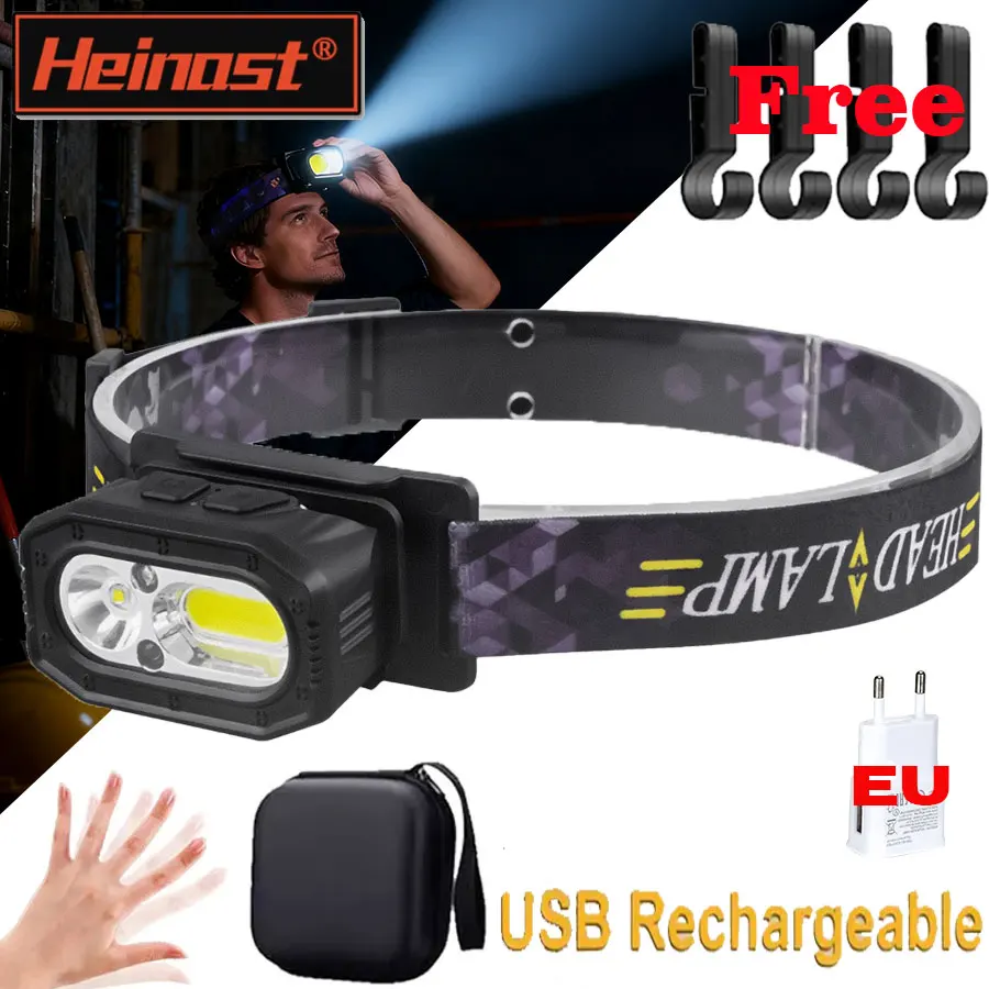 Ultra Bright Mini Sensor LED Headlight Usb Rechargeable Headlamp Outdoor Running Hiking Camping Forehead Flashlight Head Lamp