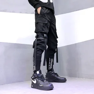 Брюки-карго мужские в стиле Харадзюку, модные штаны в японском стиле, уличная одежда в стиле хип-хоп, джоггеры с ленточными карманами, Techwear