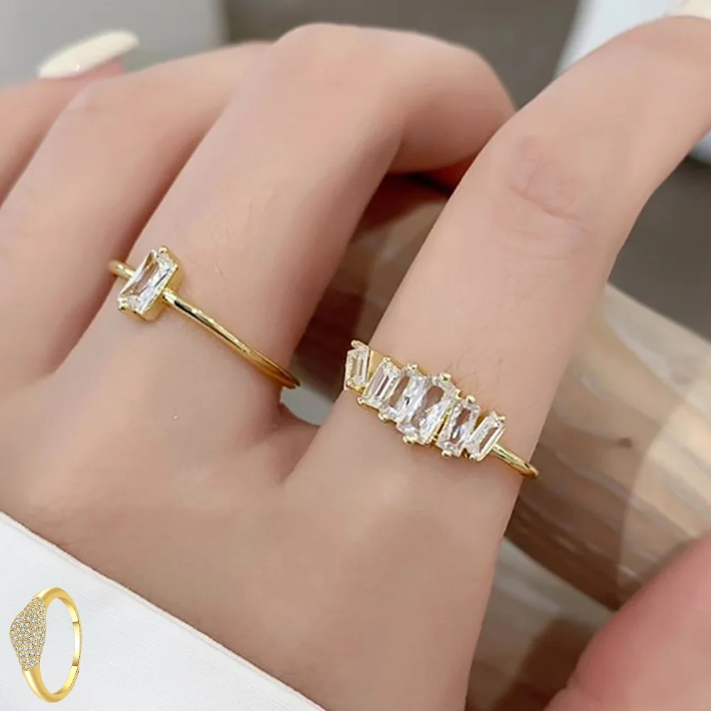 Trendy Crystal Geometric Thin Rings for Women Elegant Designer Zirconia Minimalist Wedding Marriage Tennis Ring New Jewelry Gift