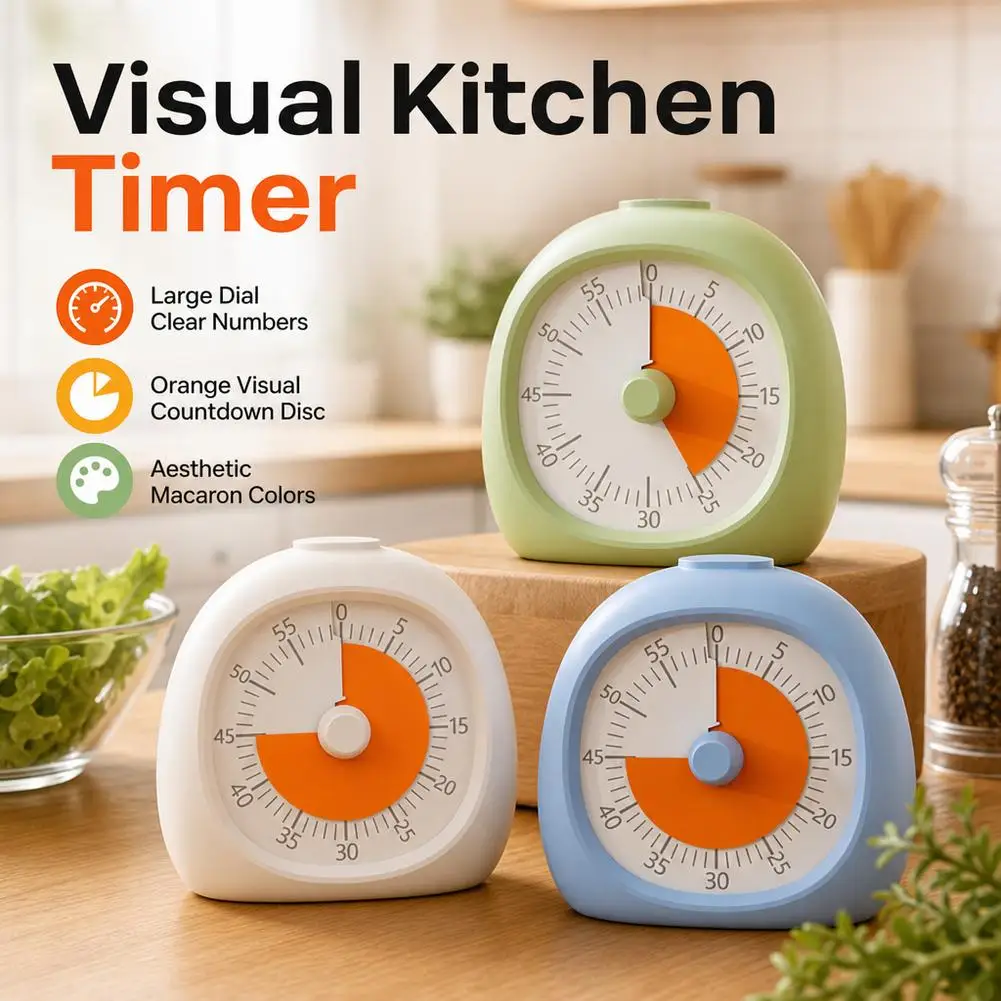 Visual Timer 60 Minute Silent Countdown Clock Focus Aid ADHD Kids Study Classroom Cooking Countdown Desk Tools Kitchen Macaron