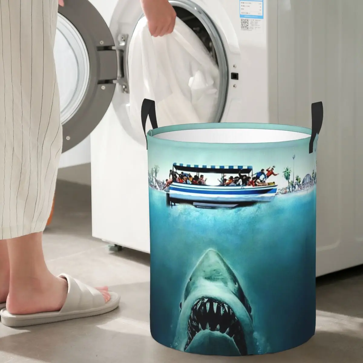 

Jaws Horror Movie Foldable Laundry Baskets Dirty Clothes Sundries Storage Basket Large Waterproof Hamper