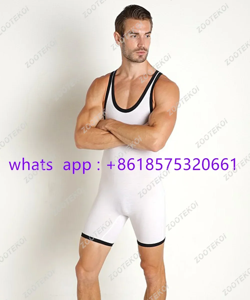 Men Sleeveless Wrestling Vest Tights Race Running Suit Gym Training Strength Weightlifting Clothing Athletic Elasticity Jumpsuit