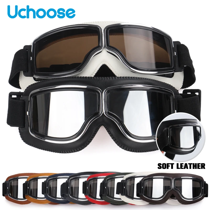 Windproof Motorcycle Helmet Glasses Leather Safety Protective Anti-glare Motocross Cross-country Steampunk Glasses Trendy