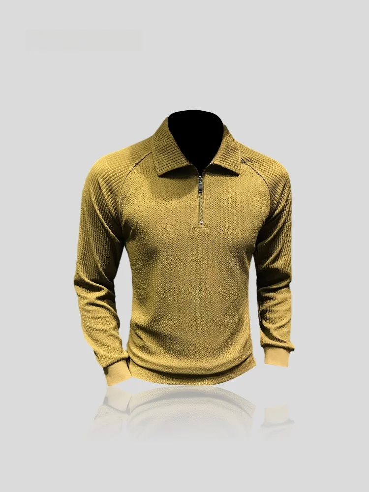 New Men's Long Sleeve  Shirt Casual Business Zipper Slim Fit Autumn High End T-Shirt Fashionable Sun Protection Clothing