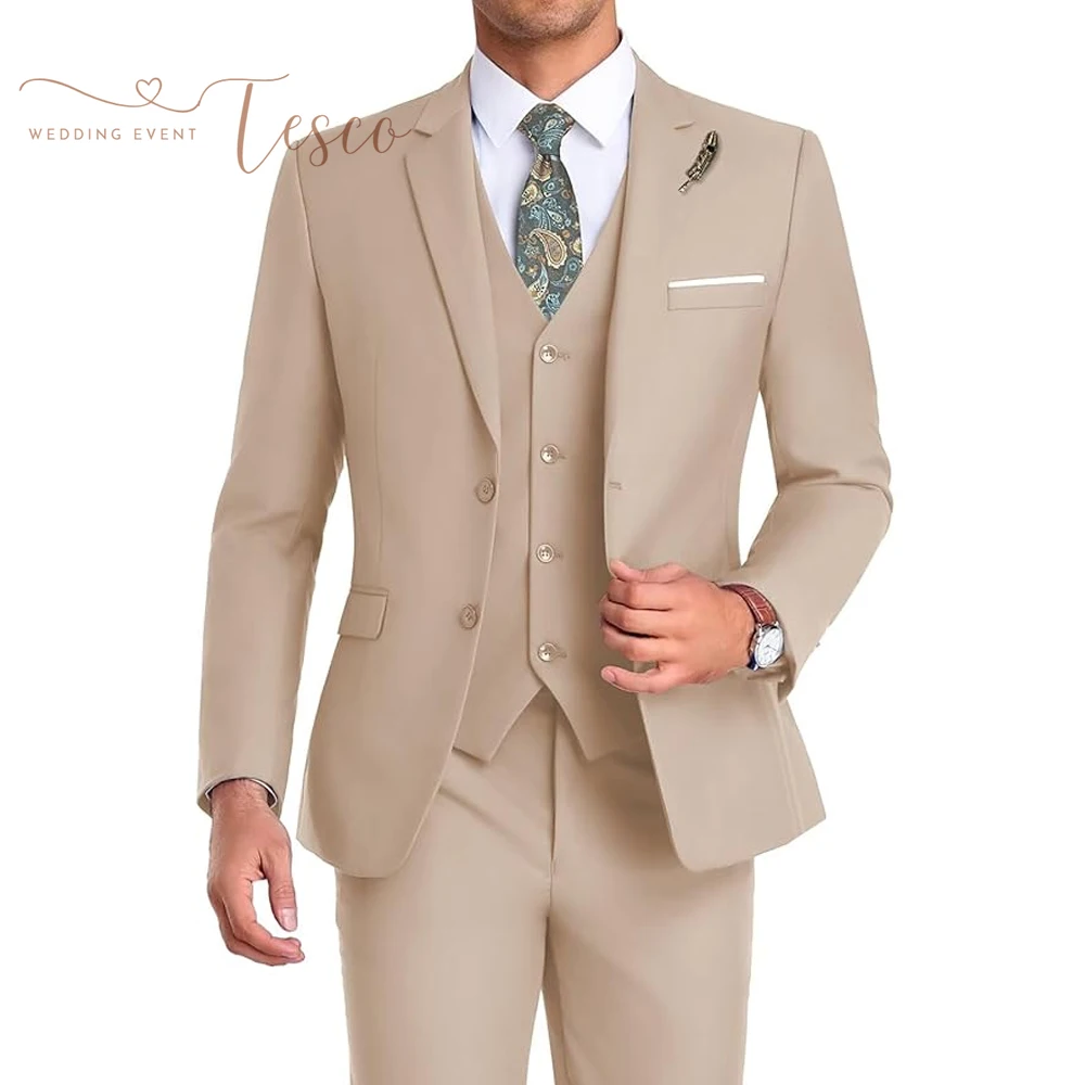 

Tesco Men Suit 3 Pieces Slim Fit Two Buttons Groomsmen Business Jacket Vest Pant Prom Tuxedo Customized Men's Suit Pantset