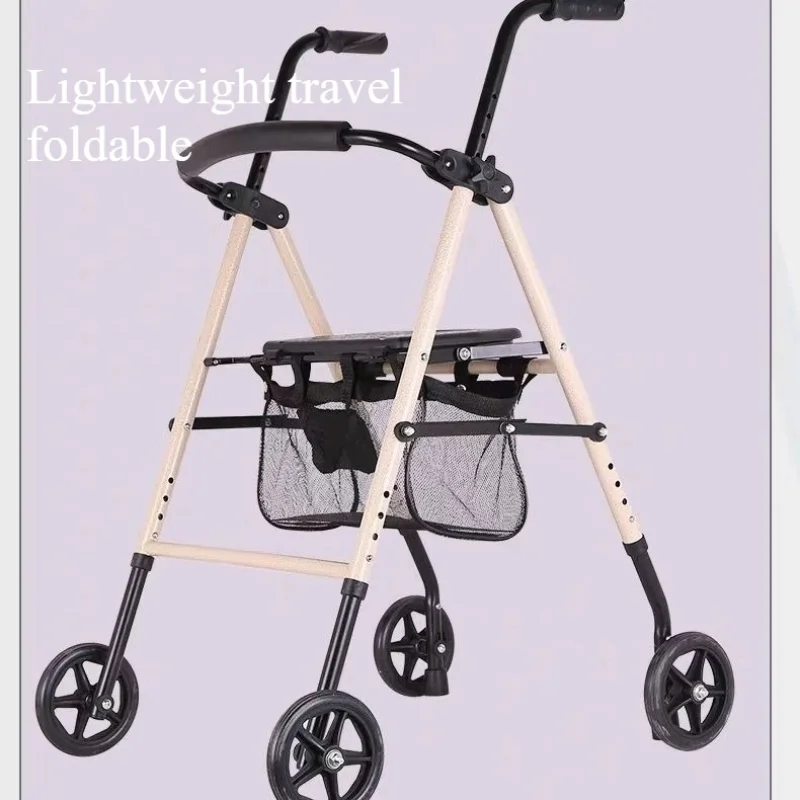 

The elderly trolley can be folded, can sit, can buy food, walker, four-wheel portable shopping cart walker