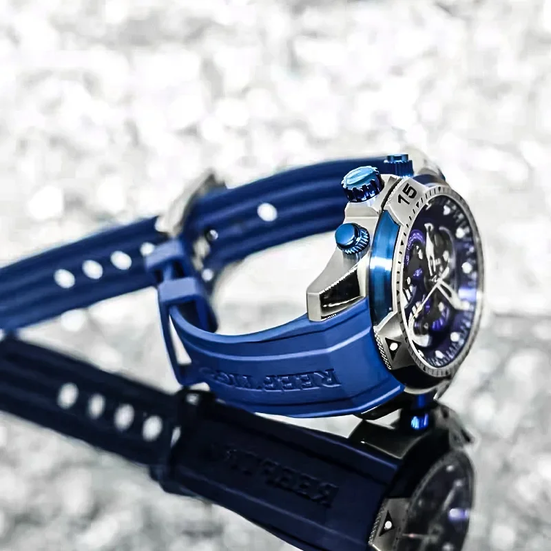 Reef Tiger/RT Montres de sport pour hommes avec cadran complicé Boîtier en or rose Montre militaire automatique avec bracelet en