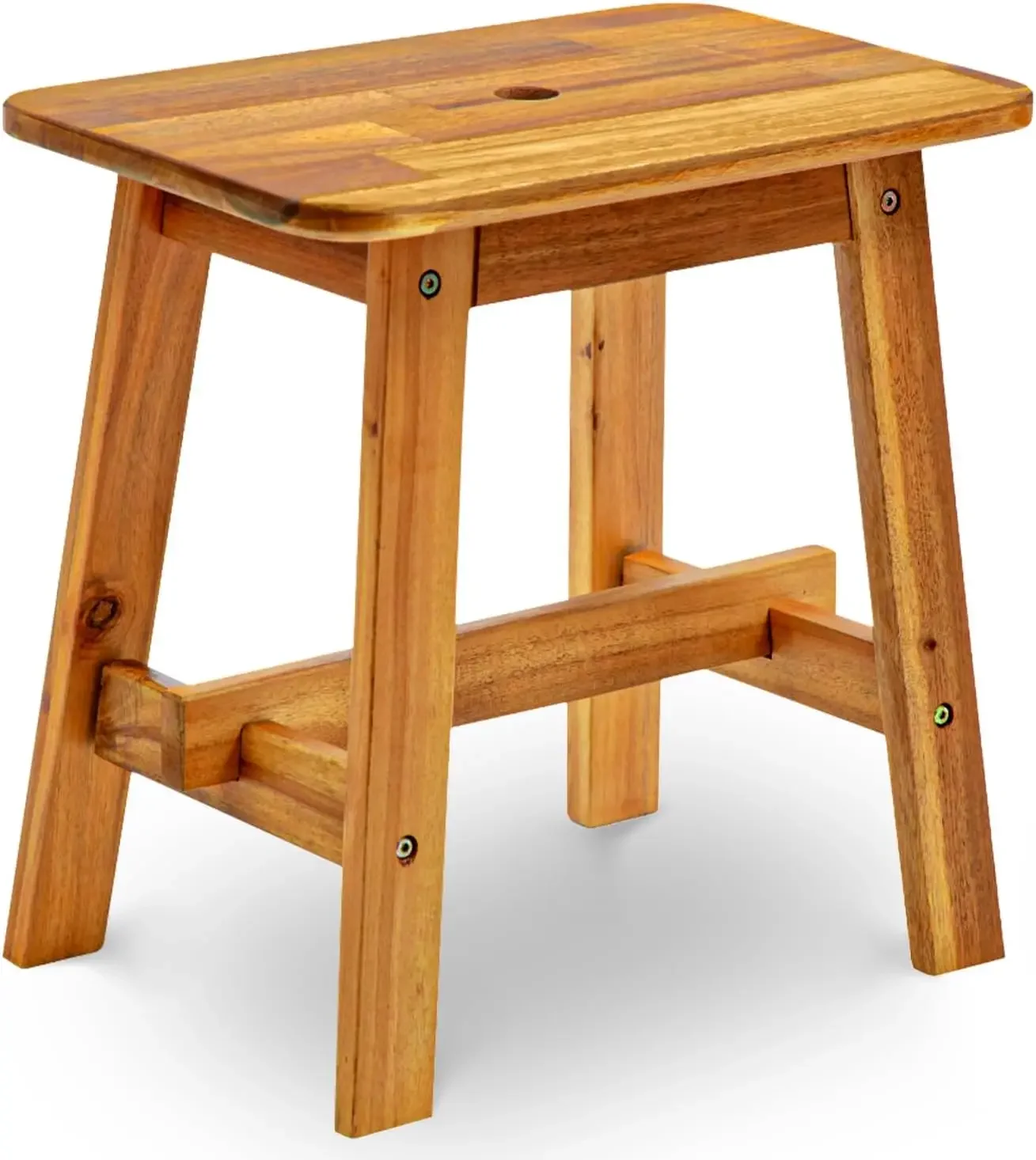 Rectangular Acacia Wood Stool, Small Bench Seat, 18 Inch Stool, Wood Bathroom Stool, Plant Stools Indoor, 350 LBS Load