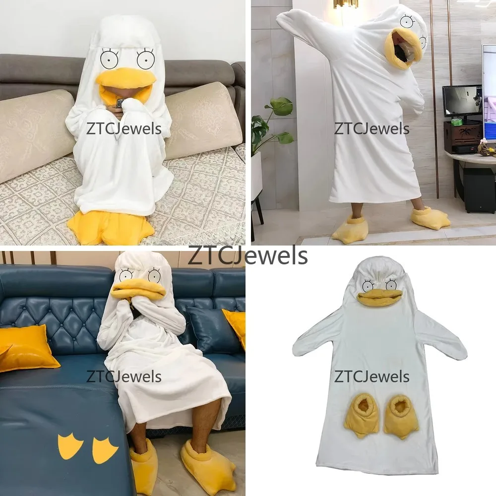 

Funny White Duck Warm Pajamas Cosplay Costume for Women Men Anime Sleeping Bag Robe Plus Size