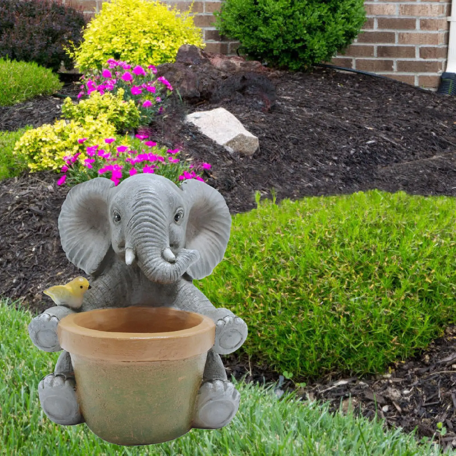 Resin Elephant Sculpture Large Garden Statue Planter Outdoor Art Ornament for Yard Patio Lawn