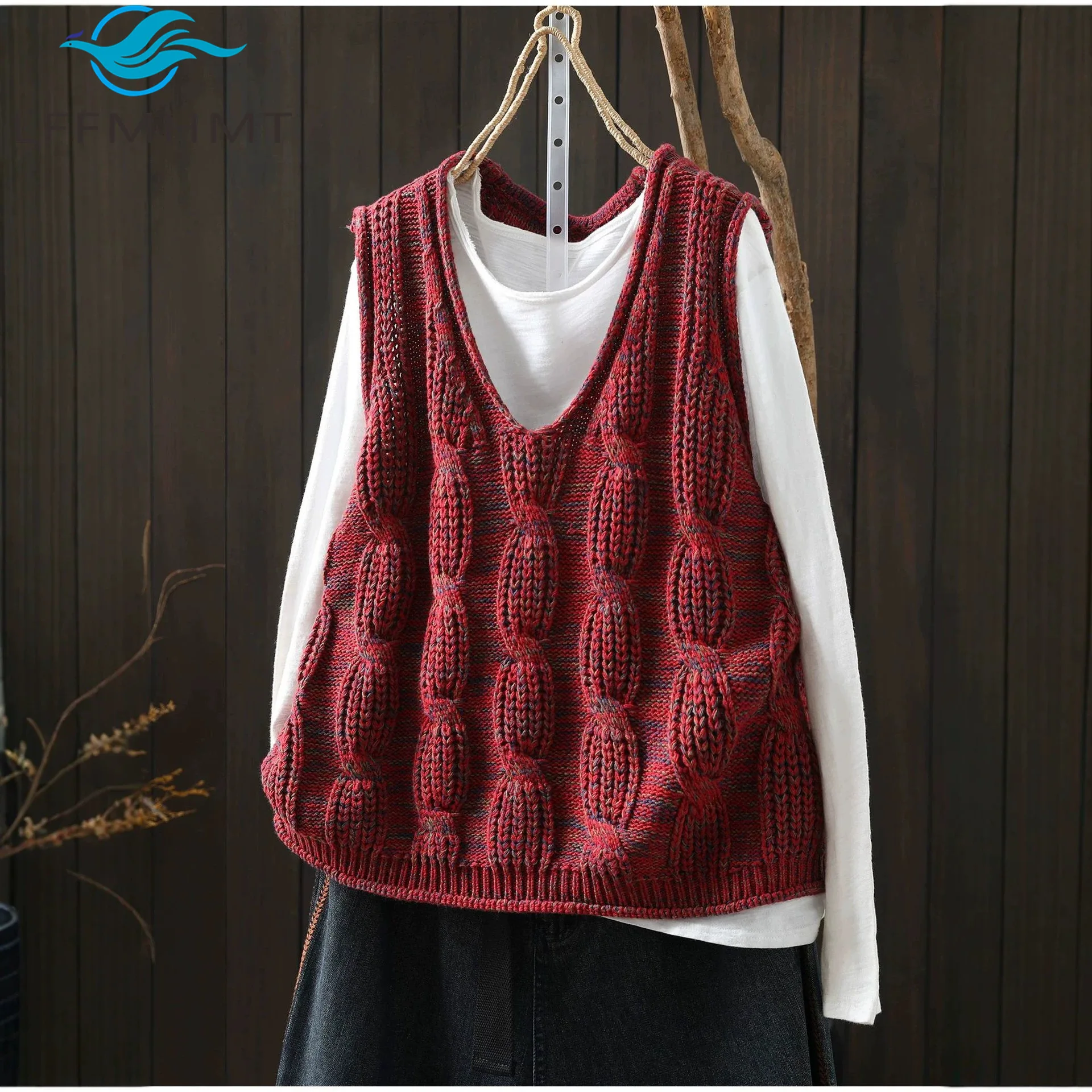 Spring Autumn New V-Neck Colorful Knit Sleeveless Sweater Vest Womens Casual Oversized Pullover Streetwear Tops