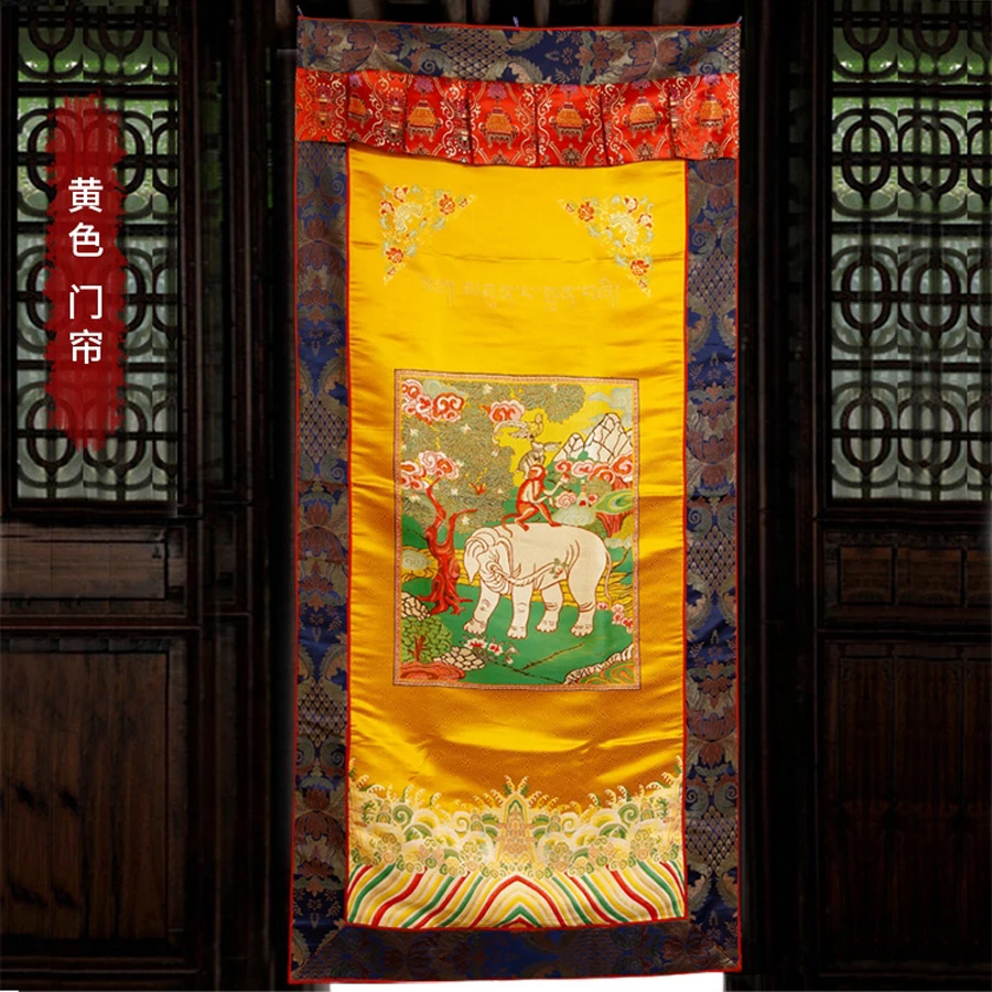 

Wholesale Buddhist supplies Buddhism India Tibet Auspicious holy Elephant Embroidery Tapestry wall Door Partition curtain