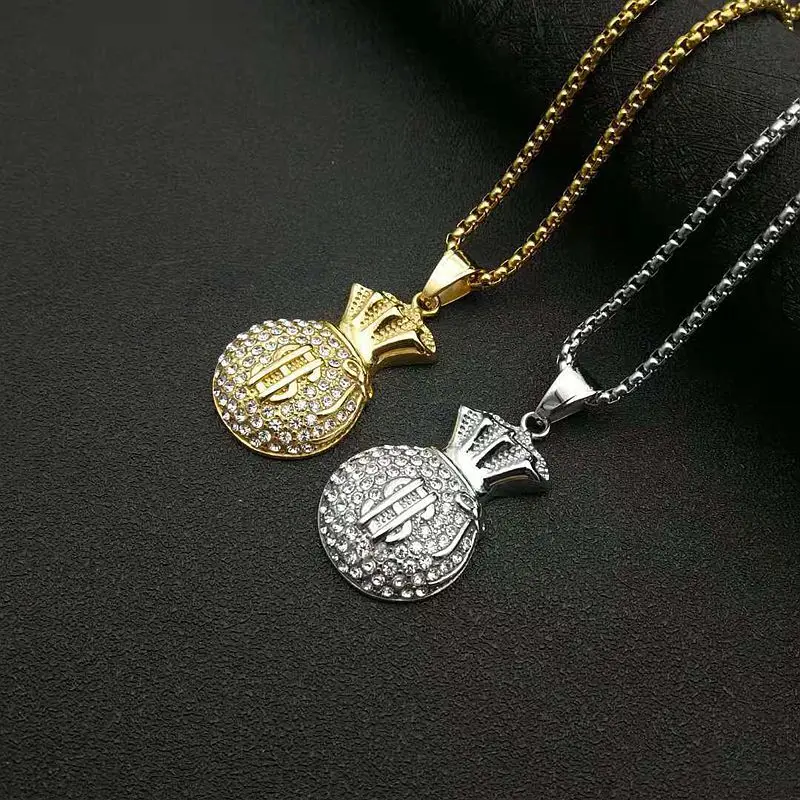 Hip hop Handmade rhinestone Pendants Stainless steel For Jewelry Accessories Dollar Sign Charms  Silver gold color