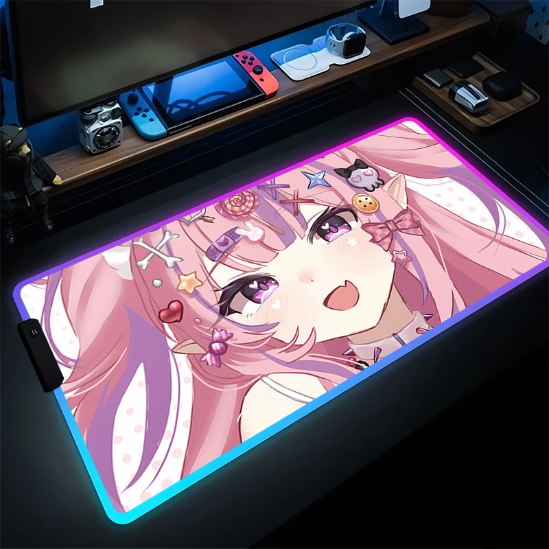 Muismat Gamer-toetsenbord LED Laptop Virtueel Idool Ironmouse Muismat RGB PC Computer Roze Anime Girl Desktop Mat Gaming-muismat