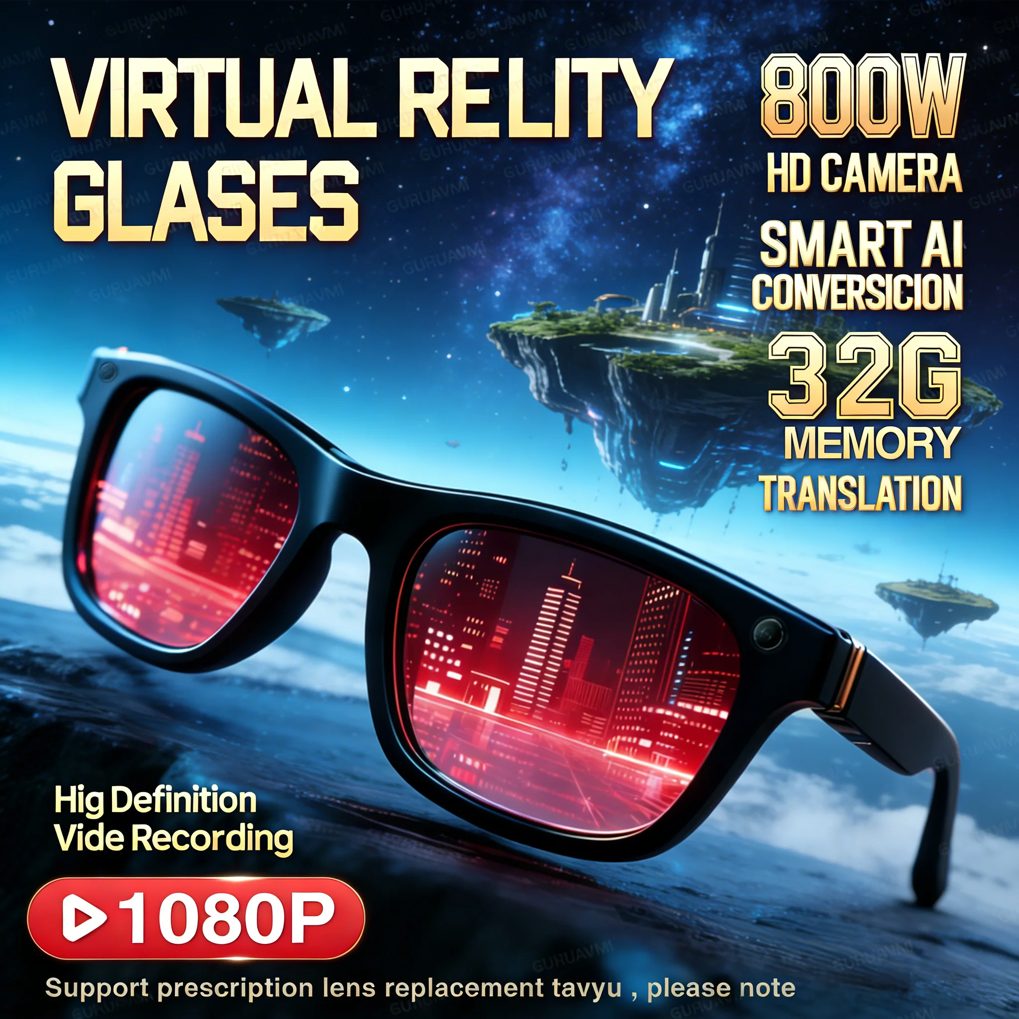 

2026 New Smart AI Glasses 1080P HD Video Record Camera ChatGPT Bluetooth Call 32GB ROM Language Translation Music Sunglasses Men