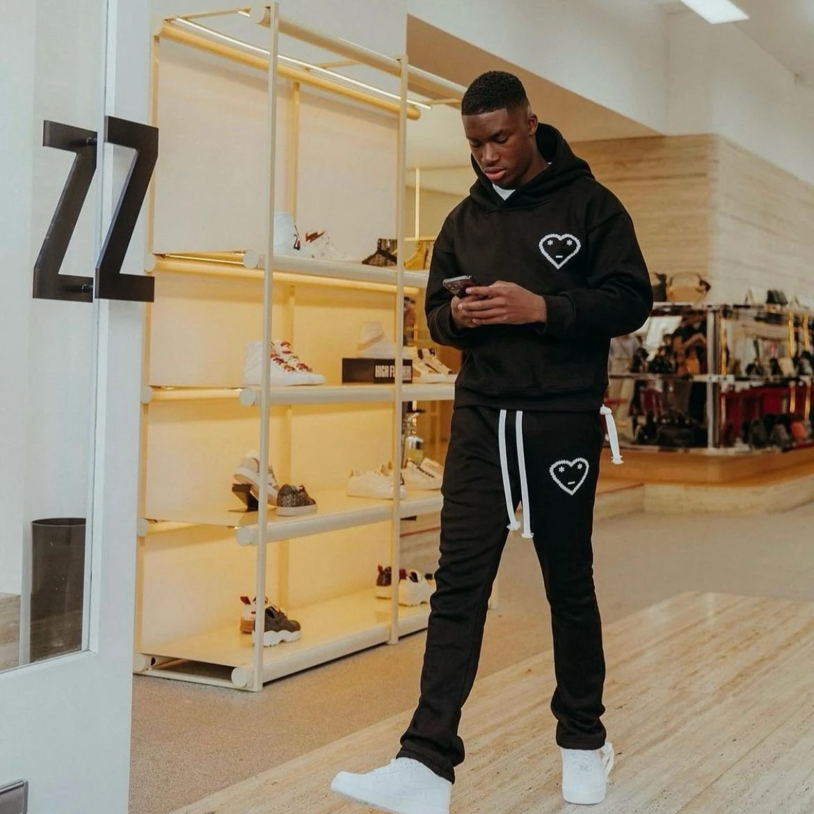Carsicko Love Hoodie Sweatpants Set Celebrity Sportswear Loose Fit Modern Style Velvet Fabric Long Sleeve Youth Fashion
