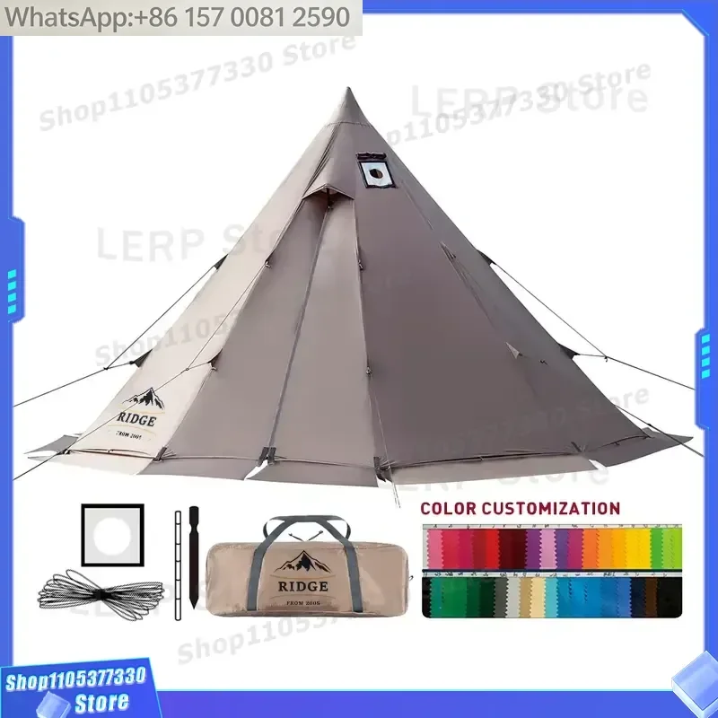 Hot Tent with Stove Jack Bushcraft Shelter 4~6 Person 4 Season Tipi for Family Camping Hunting Fishing Waterproof Wind-Proof