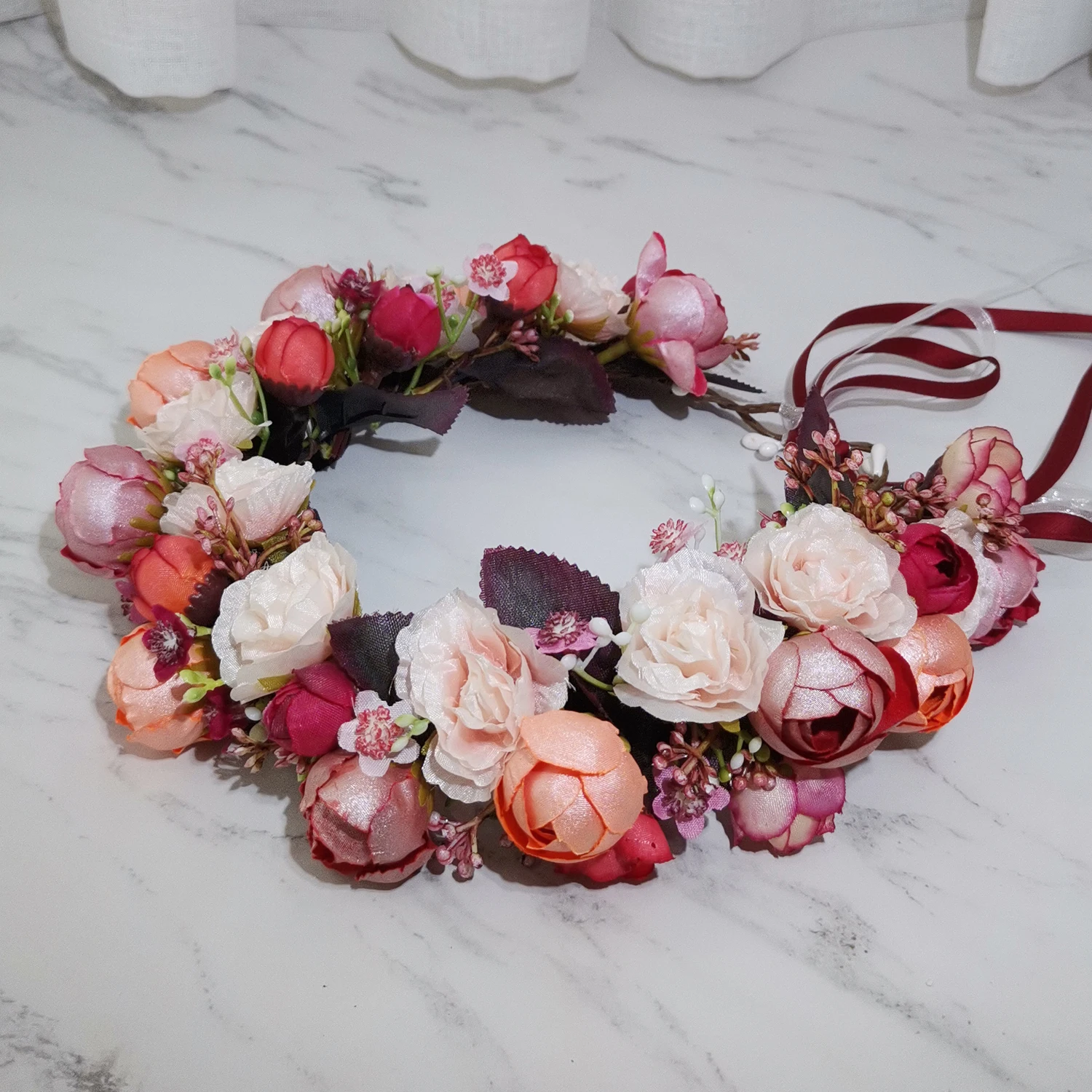 Rose Buds Flower Crown Girls\' Dress Hair Accessories Wedding Bridal Headband Ornament Kids Children Floral Garlands