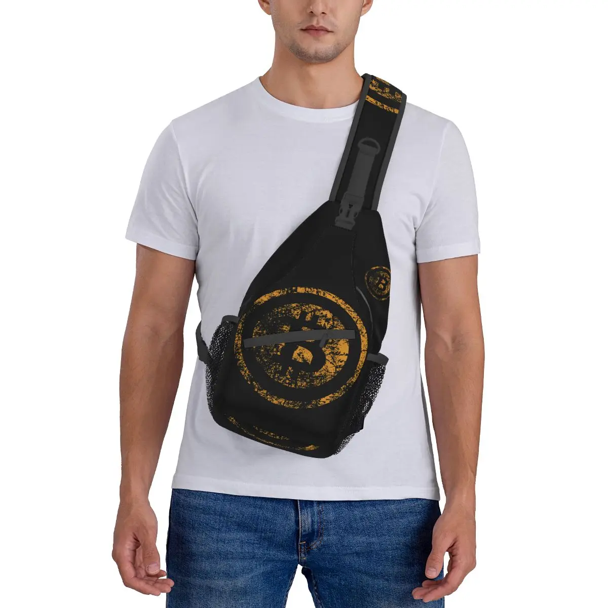 Unisex Crossbody Sports Bag, Vintage Bitcoin Logo Peito Bag, Mochilas de Ombro Moda, Mochilas de Viagem, Homens e Mulheres